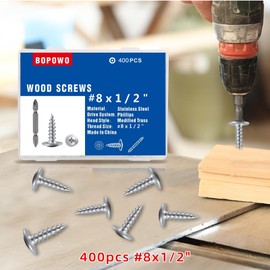 Bopowo (400pcs)#8x1/2 SUS410 Truss Head Wood Screws Quick Metal Self Tapping Screws