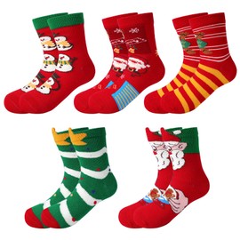 QKURT 5 Pairs Kids Christmas Socks, Colourful Children Xmas Socks Christmas Novelty Socks Funny Patterned Crew Socks Thermal Socks For Christmas