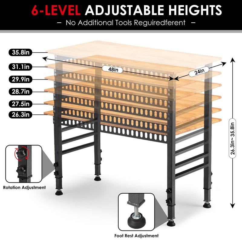 OLBRUS 48 "Adjustable Workbench with Power Outlet, Heavy Duty 2000