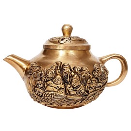 Purpledip Dekorative Teekanne, Messing, Motiv: Mönche im chinesischen Boot (12261)