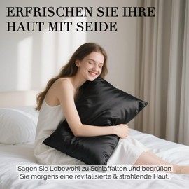 Ravmix Silk Pillowcases for Hair and Skin, with Hidden Zip, Mulberry Silk on Both Sides, 40 x 80 cm, 2 Pieces, Black