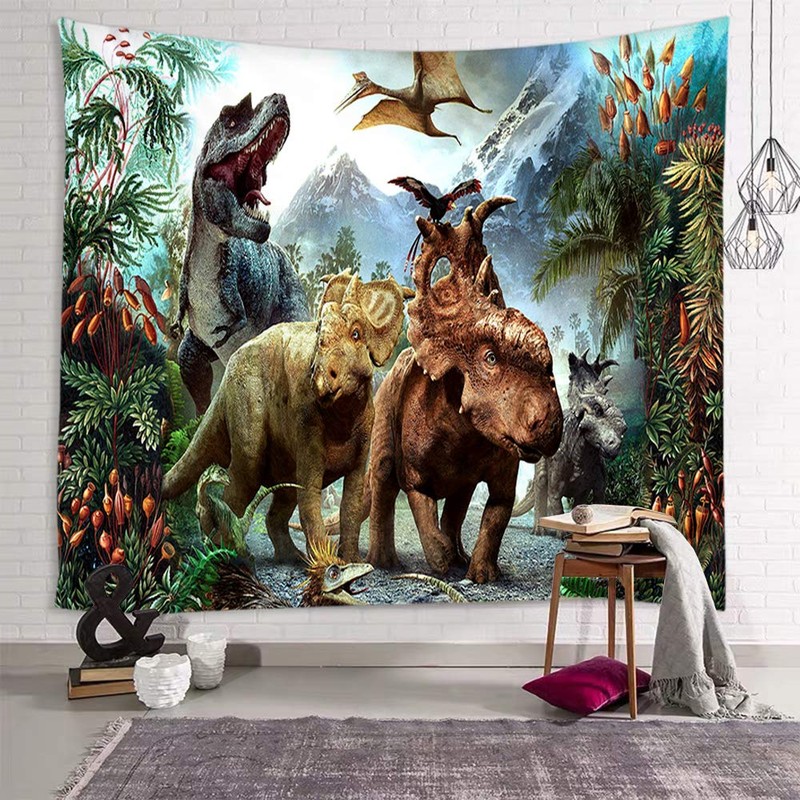 Retro Wood Plank Flower Wall Hanging Decor Tapestry, Dinosaur-1 New,