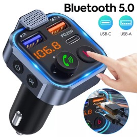 Bluetooth 5.0 Car Wireless FM Transmitter Adapter 2USB PD Charger AUX Hands-Free
