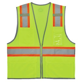 Ergodyne GloWear 8246Z Two-Tone Safety Vest, High Visibility Mesh, Reflective Piping, Pockets for Storage, ID Badge Holder, Single Sizing