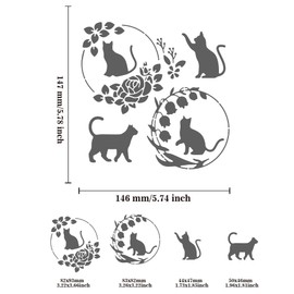 BENECREAT Cat Pattern Stainless Steel Paint Stencils 156x156mm/6.14x6.14inch Rose Wreath Bell Flower Reusable Art Stencil Template for Wood Burning DIY Scrapbooking Photo Album