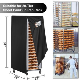 Simingxi Bread Rack Cover with Zipper,20tier Sheet Pan Rack/Bun Pan Rack Cover with Vents, 23"X28"X64" Bakers Rack Cover with Transparent Window, Bread Rack Cover for Waterproof and Dustproof Black
