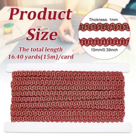 BENECREAT 16.4 Yard/15m Gimp Braid Trim, 10mm Red Trim Polyester, Woven Fabric Trim Lace Trim Upholstery Trim for Process Sewing and DIY Crafts Upholstery Curtain Slipcover Decoration
