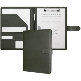 Mymazn A4 Clipboard Folder Conference Folder, Faux Leather Clipboard with Cover for Legal Pad, Portfolio Folder A4 Clip Board with Storage, A4 Organiser for Business (Olive Green)