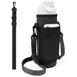Linkidea Water Bottle Carrier with 2 Strap Compatible with Owala FreeSip 24oz, Waterbottle Sling Bag Holder, Shoulder Strap with Mesh Phone Pocket, Black
