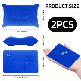 2 Pack Elastic Force Inflatable Pillow Camping Pillow,Foldable and Compressible Soft Plush Surface Sweat Absorbing,Waterproof Suitable for Long-Distance Travel Aviation Outdoor Play,Night Fishing Blue
