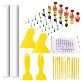 NA Allazone 61 Piece Polymer Clay Tools Set Modelling Tool Set, Stainless Steel Polymer Clay Cutter Acrylic Clay Roller Set with Acrylic Plate Plastic Spatula for DIY Clay Crafts