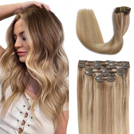 Sindra Hair Extensions Clip in,120g 20 Inch 6 Pieces Balayage Golden Brown to Light Blonde Hair Extensions Natural Silky Human Hair Clip in Extensions for Women#10/16/16,20"