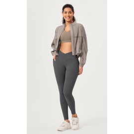 ODODOS Buttery Soft Cross Waist Leggings with Pockets for Women, ODCLOUD 28" Crossover Lounge Yoga Pants, Charcoal, Small