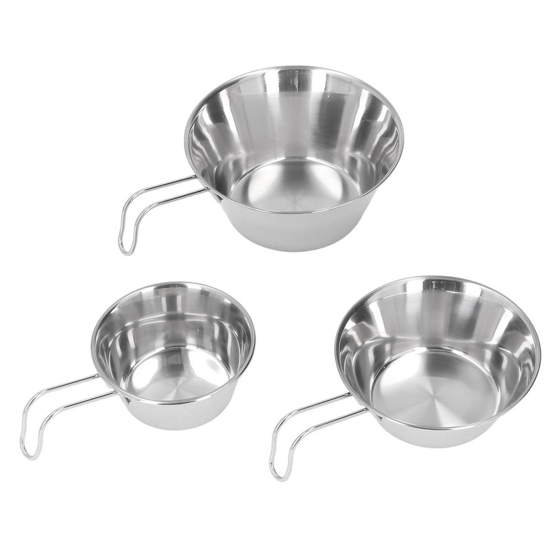 3 PCS Stainless Steel Camping Bowl Set Portable BBQ Folding