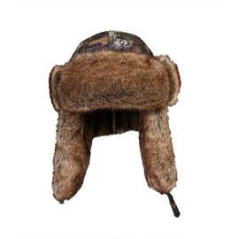 Insun Unisex Russian Warm Fur Ski Winter Hunting Trapper Hat Brown Camouflage XXL Hat Circumference:24.4"