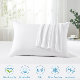 LUXEAR Cooling Pillow Cases King Size, 2 Pack Arc-Chill Cool Pillow Cases with Double-Side Design [Cooling & Cotton], Skin-Friendly, Hidden Zipper Cold Pillow Cases for Hot Sleepers -White