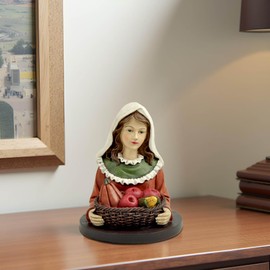 PlentifulHome Thanksgiving Pilgrim Figurine – Fall Harvest Resin Bust with Cornucopia Fruit Basket, 4.13” Pilgrim Tabletop Statue, Autumn & Thanksgiving Table Decorations Indoor