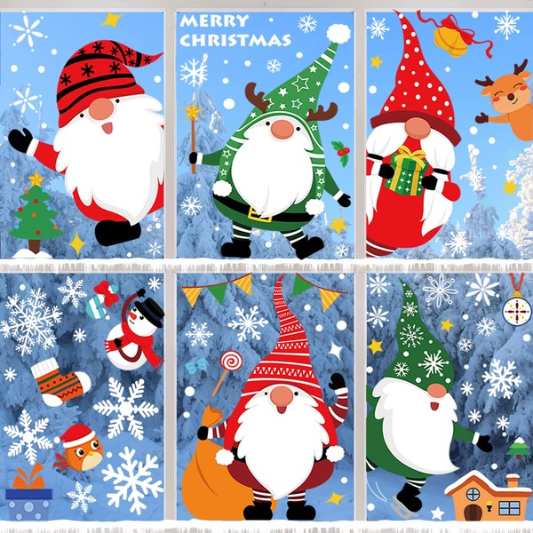 Christmas Window Stickers Reusable Christmas Window Clings Decorations Santa Snowflakes