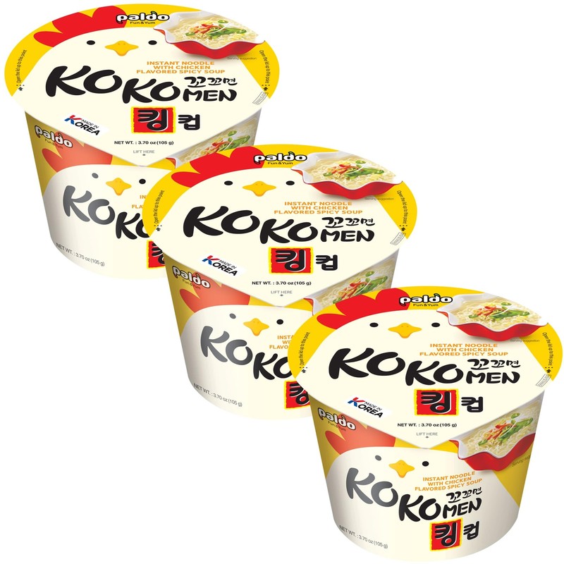 Paldo Kokomen Chicken Noodle Cup, 3.7 oz (Pack of 3)