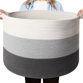 WILLITAT Extra Large Blanket Basket - Cotton Rope Basket for Storage, Blanket Storage for Living Room, Round Kid Dog Toy Bin Box, Large Woven Throw Pillow Holder Organizer, Towel Shoe Bin(21.7"x13.8")