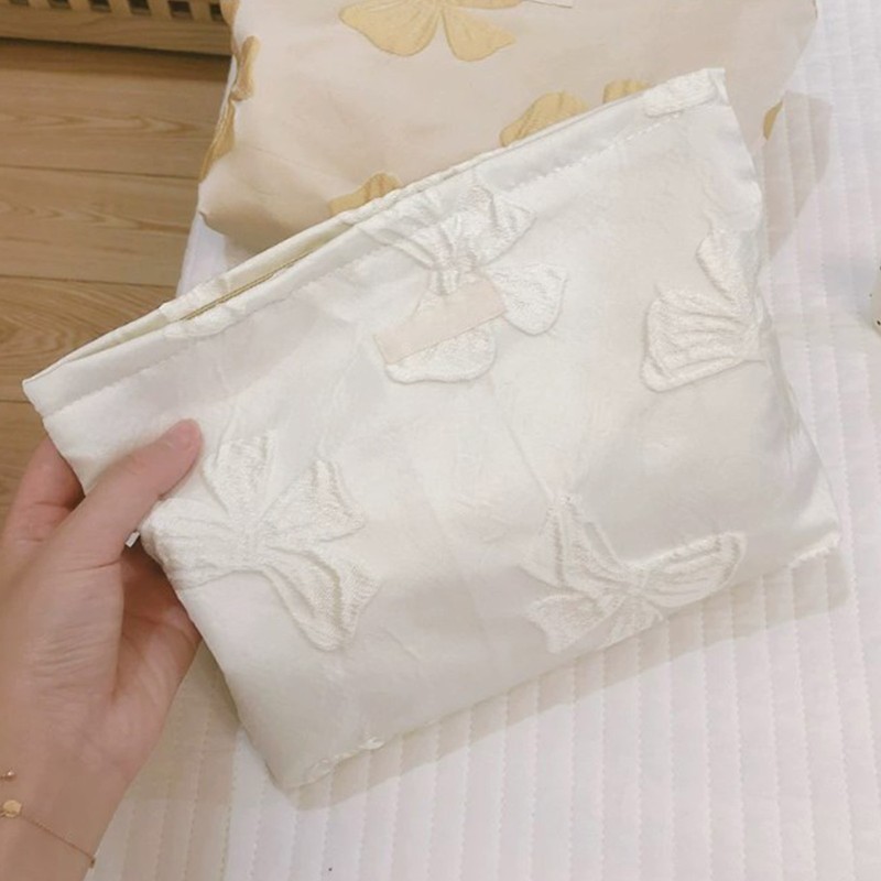 Women Makeup Bag Bowknot Print Large Capacity Zipper Closure Cosmetic