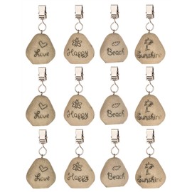BigDean Set of 12 Tablecloth Weights - Tablecloth Weights for Outdoor Use - Love, Happy, Beach, Sunshine Print - Tablecloth Weight Outdoor - Tablecloth Holder in Stone Look