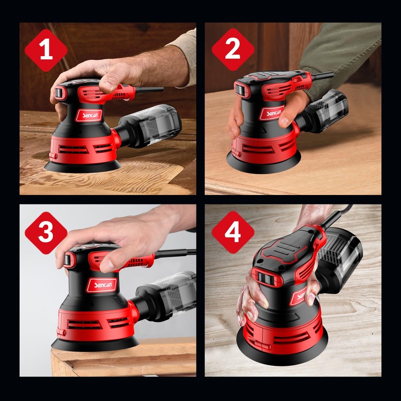 SENCAN 280W Random Orbit Sander, 6 Variable Speed 5-Inch,4000-12000 RPM
