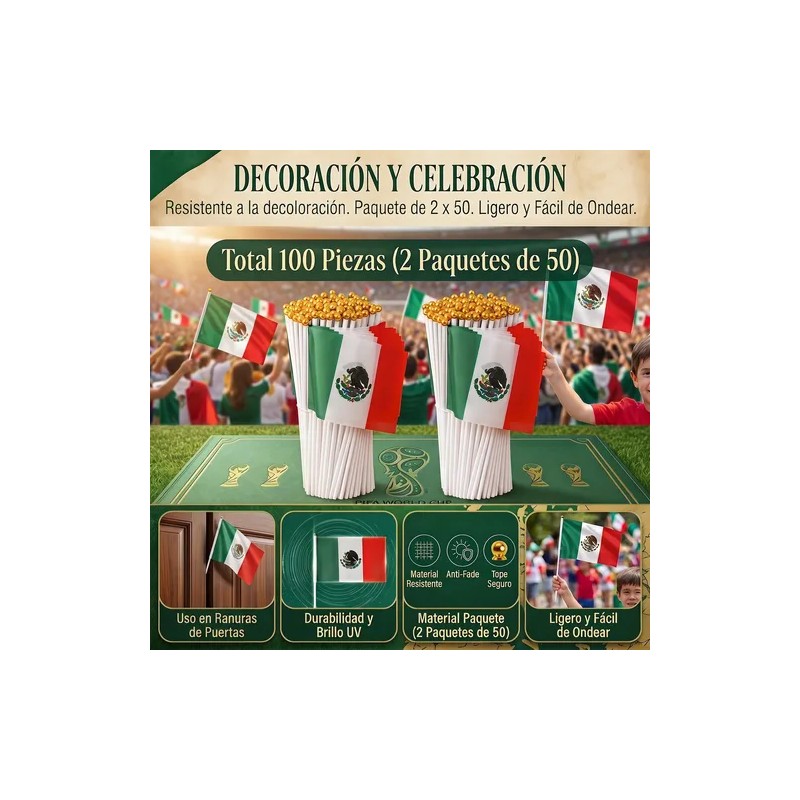 100pzs Banderas México Tela Mini Bandera Mundial Futbol 2026