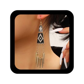 Allereyae Punk Long Spike Chain Earrings Crystal Square Earrings Trapezoid Drop Earring Spiked Dangle Earring Jewelry for Women