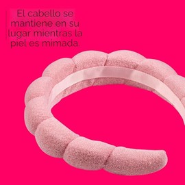 Conair Diadema de spa para maquillaje y lavado facial, diseño de burbujas rosas, 1 unidad, diadema ultraabsorbente de microfibra para lavarse la cara,
