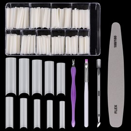 EBANKU Pack of 500 Clear False Nails Tips, Extra Long Acrylic Nail Tips, No C Curved Square Shape False Nails 10 Sizes with Case and 4 Nail Art Tools for Girls Women Nail Studio