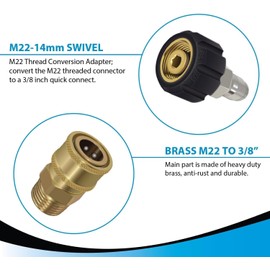 JUYOU 2 Pcs Set Pressure Washer Adapter, M22 (M22-14MM) to 3/8'' Quick Connect, Hose Adapter, 5000 PSI