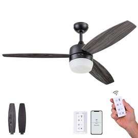 Prominence Home Enoki 52 Inch Modern Smart Ceiling Fan with Light, Remote Control, Dual Mounting Options, Dual Finish Blades, Compatible with Alexa and Google Assistant - 51642-01 (Matte Black)