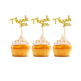 Honbay 24PCS Gold Glitter Thank You Cupcake Toppers Thank You Cupcake Picks for Birthday Anniversary Thanksgiving Day Wedding Bridal Party Decoration