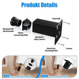 Niviy Pack of 4 Furniture Feet, 60 mm, Adjustable Furniture Feet, for Raising and Levelling Furniture, Such as Cabinets, Bathroom Cabinets, Bedside Tables, Sofas Shelves, Black Square Furniture Legs,