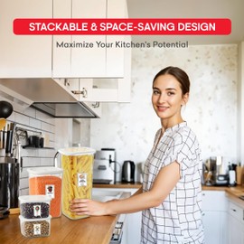 My Happy Home 12 Pcs Square Plastic Food Containers with Lids, BPA-Free Kitchen and Pantry Organiser with Labels, Stackable, Dishwasher Friendly, White