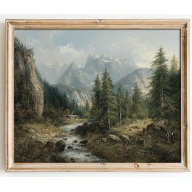 Kizbok Vintage Landscape Wall Art Prints Decor, Rustic Landscape Canvas Prints, Mountain Country Nature Decor Oil Painting Art Pictures for Bedroom, Farmhouse landscape Wall decor for Bathroom Bedroom Gallery Home(8" x 10"-UNFRAMED)