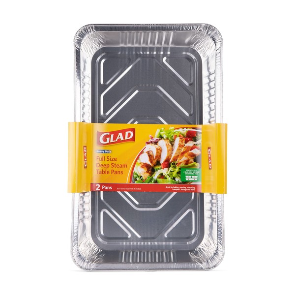 Glad Disposable Aluminum Full Size Deep Steam Pan | 2 Count | Foil Steam Pan | 20.5” x 12.5” x 2.75” Aluminum Pan | Disposable Steamware | Glad Foil Pans for Steaming