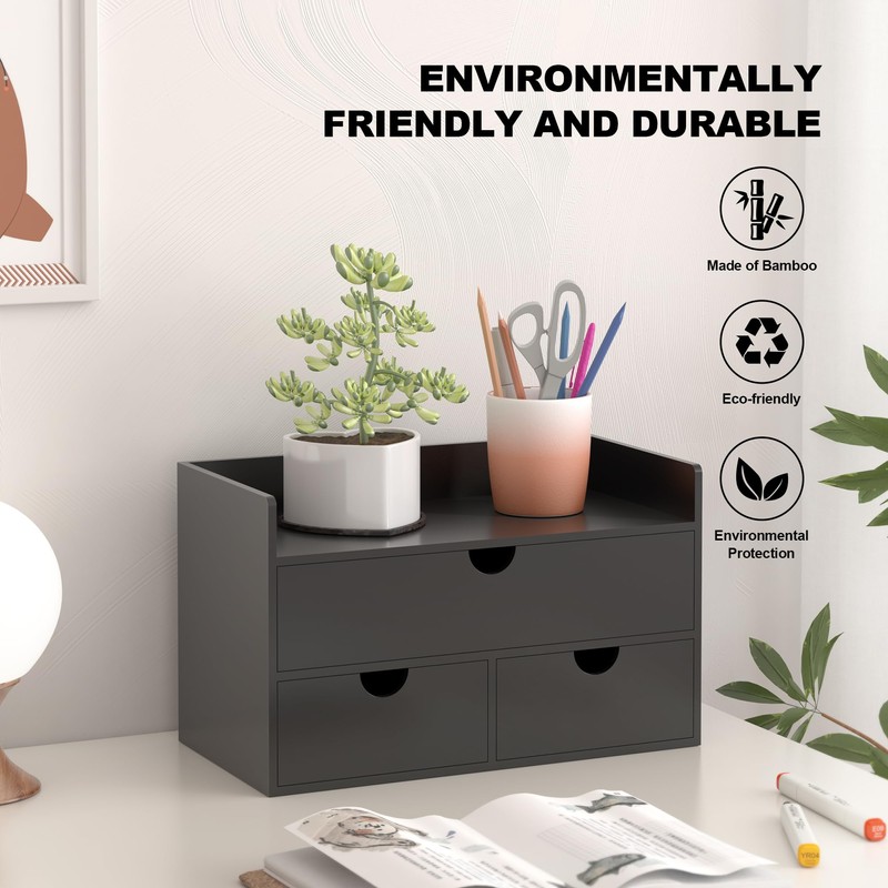 Bamboo Desk Organizer with Drawers Desktop Storage Drawers for Bills