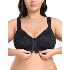 WingsLove Front Fastening Bras for Women Minimizer Wireless Non Padded Full Coverage Back Support Plus Size Bras (Black,36DD)