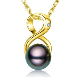 CHAULRI Infinity Top Grade AAA Tahitian Black Pearl Pendant Necklace 18K Gold Over Sterling - Birthday Anniversary Jewelry Gifts for Women Wife Mom Daughter (18K Yellow Gold, Black Pearl)