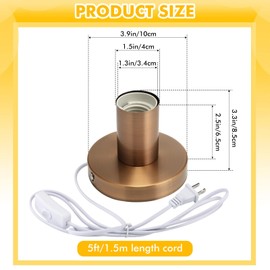 Tuanse 2 Pcs Polished Metal Desktop Lamp Base E26 E27 Screw Light Bulb Holder Sockets Night Light Base Lamp Replacement for Holding Bulb 6 Feet Cord on Off Switch Plug (Copper,Aluminum)