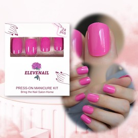 ELEVENAIL Glossy Purple Pink Press On Nails Summer Classical Bright Solid Color False Nails Short Squoval Nail Art Salon Women Girls Manicure Daily Reusable Acrylic Fake Nails for Office Home Party