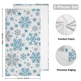 Winter Blue Silver Snowflake Snow Hand Bath Towel Highly Absorbent Soft Hanging Towels Merry Christmas Jingle Bells Happy New Year Kitchen Dish Towel Set Washcloth 2pcs