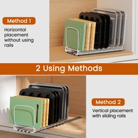 Housolution 2 Pack Baking Tray and Cookie Sheet Organizer, Cutting Board Organizer with 2 Using Methods, Bakeware Muffin Tin Storage Rack with 10 Adjustable Dividers for Cabinet, White