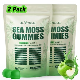 JUYIHEAL 16 in 1 Sea Moss Gummies with Ashwagandha Black Seed Oil Bladder Wrack Turmeric Vitamin C & D3 with Manuka Burdock Root, Irish Sea Moss Gummies for Women & Men, Vegan Green Apple, 2 Pack