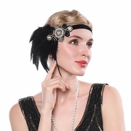 Teyglen Flapper Headband 1920s Headpiece Black Feather Headband Showgirl Headpiece Roaring 20s Hair Accessories for Women Girl Festival Party Prom