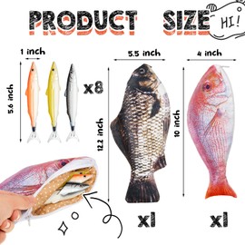 Outus 2 Pcs Fish Shaped Pencil Case Interesting Fish Pen Bag Funny Pencil Pouch Coin Purse with Padded Thick Foam Lining and 8 Pcs Cute Pens for Office Home(Black and Red,Novel)