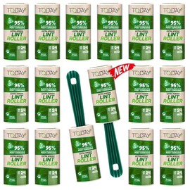 Extra Sticky - Today - Lint Roller 16 Rolls with 2 Dispensers 95% Recycled Material - 24 Layers Lint Roller Pet Hair Easy Peel - Suitable for Hair, Dust, Clothing, Animal Hare
