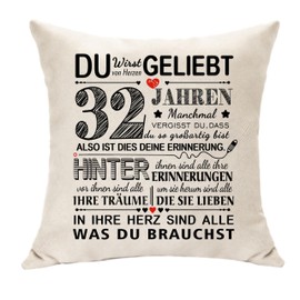 32nd Birthday Gifts for Women Decoration Birthday Gifts for 32 Years Women Men Parents Aunt Friends Coworkers Teacher Birthday Keepsake Square Pillow Waist Pillowcase (32th)